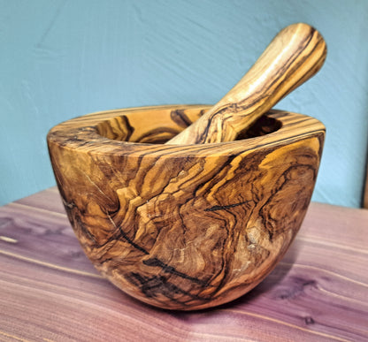 Handmade Olive Wood Mortar & Pestle - Smooth