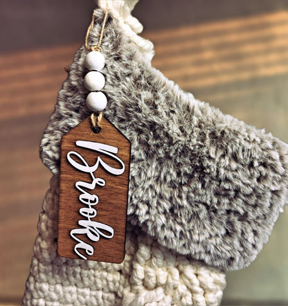 Personalized Handmade Stocking Tag - Rustic Wood