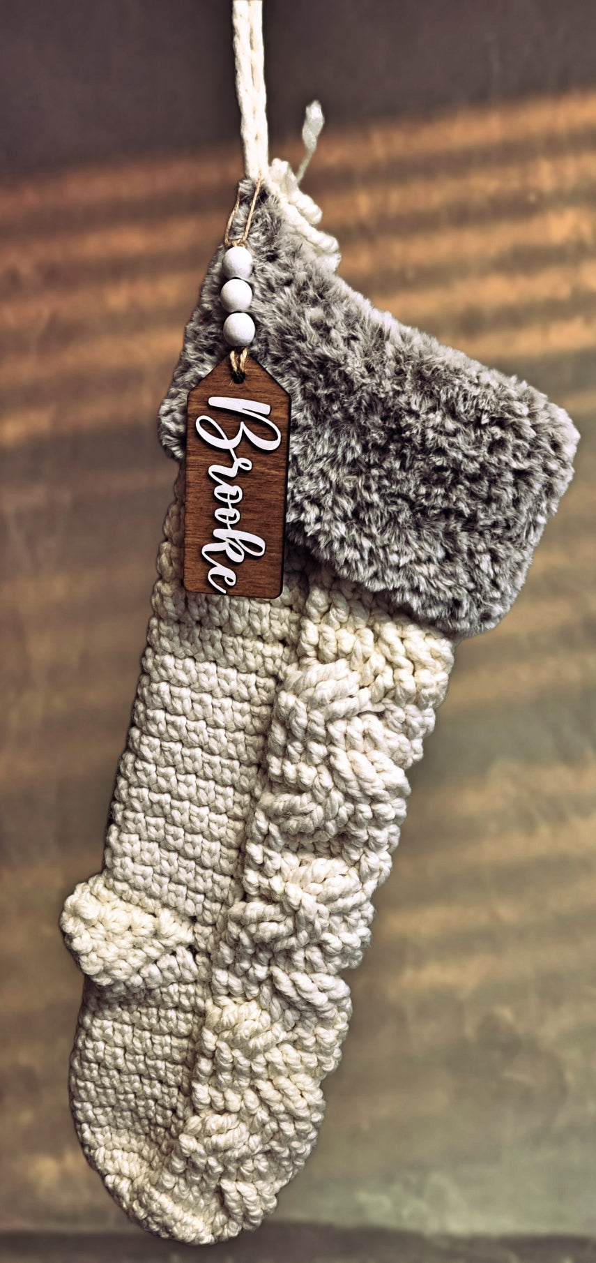 Personalized Handmade Stocking Tag - Rustic Wood